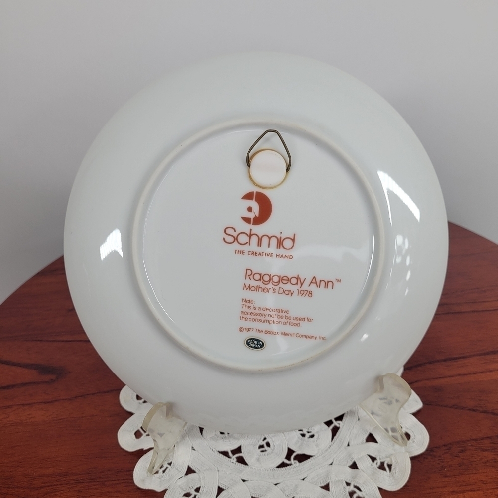 Raggedy Ann Wall Plate Schmid Mother's Day Plate 1978 Limited Edition Wall Decor - Picture 7 of 11